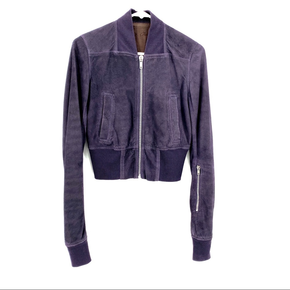 Rick Owens purple leather cropped bomber